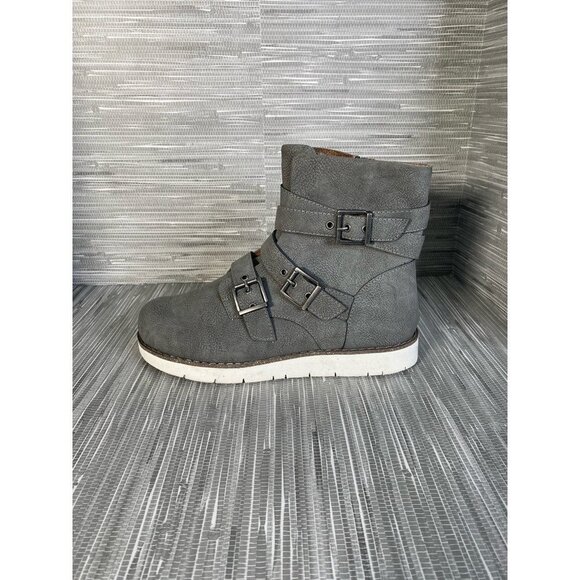 BOC Born Concept Womens Kiley Boots‎ Gray Straps Buckle Ankle Zip 7 M New - Picture 3 of 10